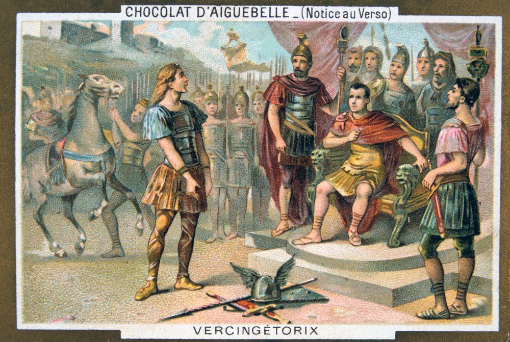 Vercingetorix se vzdává Juliu Caesarovi, kolem roku 46 př. n. l., 19. století od Unbekannt