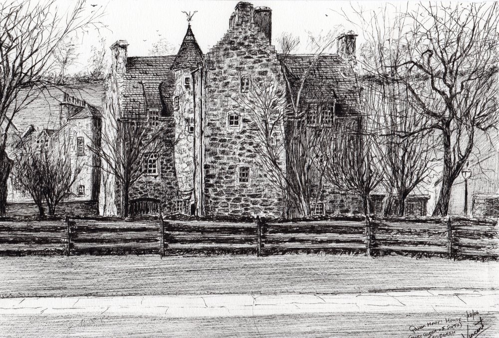 Queen Marys dům Jedburgh, 2006, (inkoust na papíře) od Vincent Alexander Booth