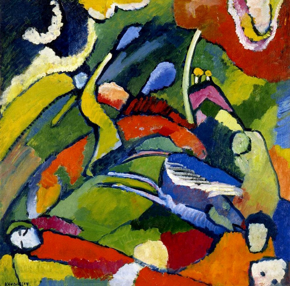 Dva jezdci a postava vleže, kolem 1909-10 od Wassily Kandinsky
