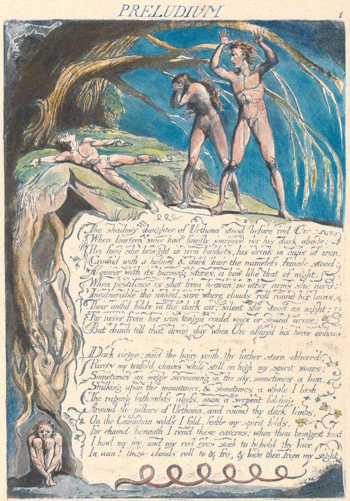 Präludium. "Die schattenhafte Tochter von Urthona stand vor dem roten Orc..." (Platte 3) od William Blake