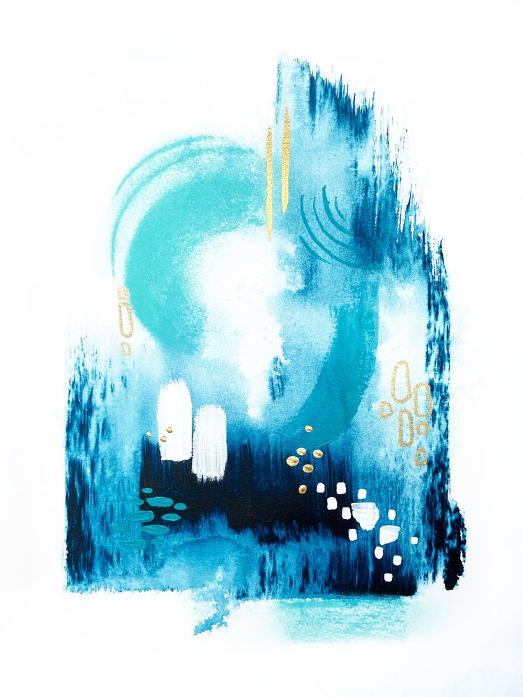 Modré zlato – abstraktní proudění od Alyson Storms