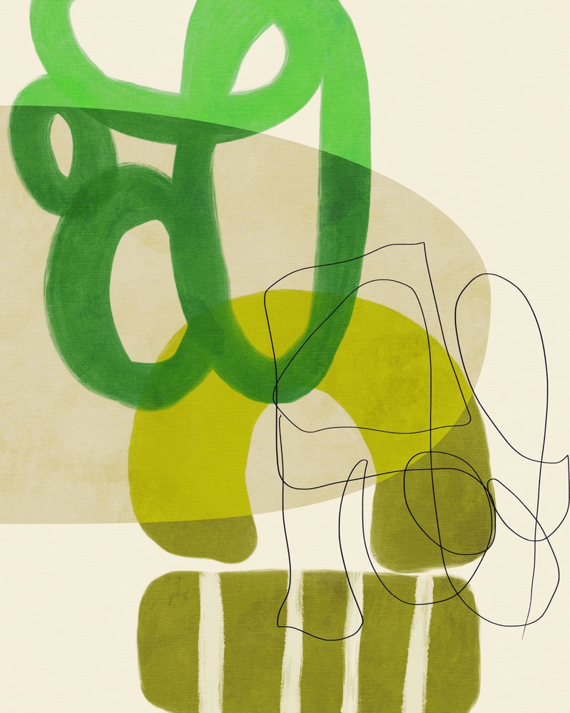 Malované čáry, zelená a hnědá, 2 kusy od Ana Rut Bre