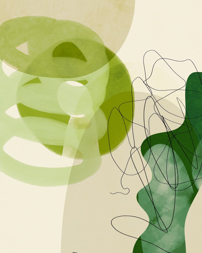 Malované čáry, zelená a hnědá, 3 kusy od Ana Rut Bre