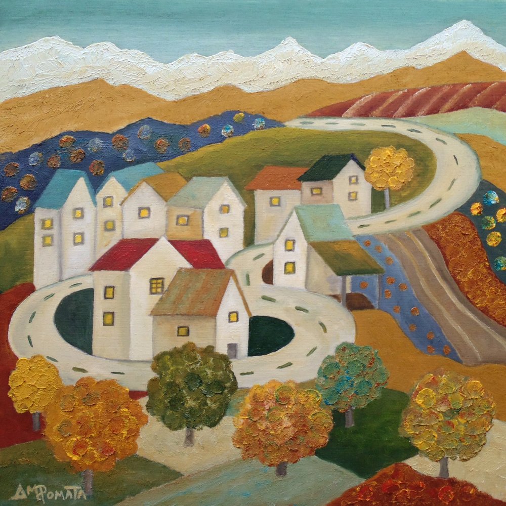 Vesnice Autumn Road od Angeles M. Pomata