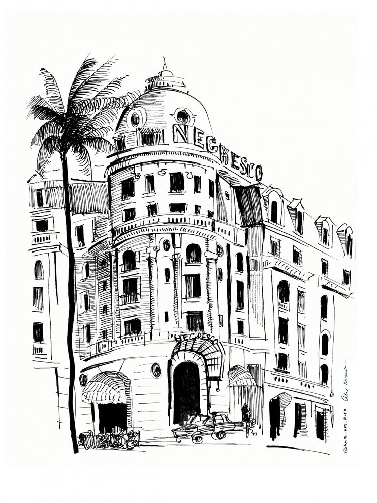 Skica historického hotelu od Awol Art Alex