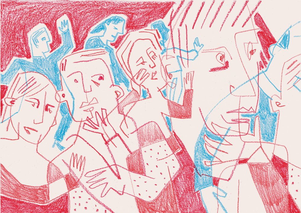 Výrazné postavy v červené a modré barvě od Catalina Somolinos