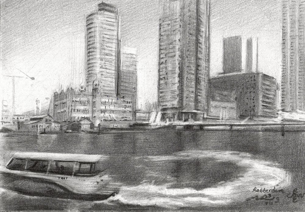 Náčrt města Rotterdamu od Corné Akkers