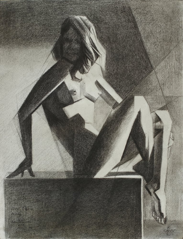 Sedící geometrický akt od Corné Akkers