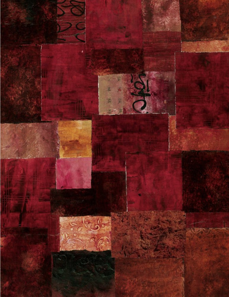 Abstraktní patchwork v karmínové barvě od Deb Chaney