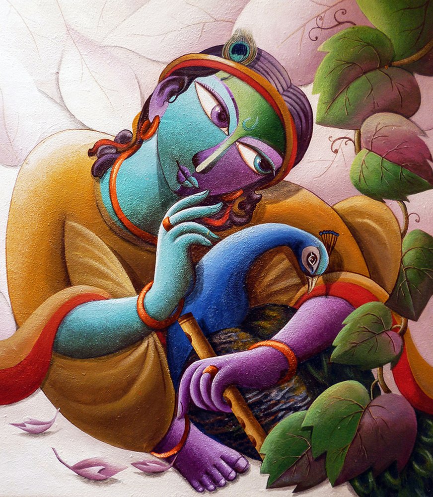 Pán Krišna s pávem od Dhananjoy Mukherjee