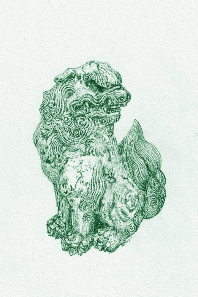 Zelený strážce Foo Dog od EC Mazur