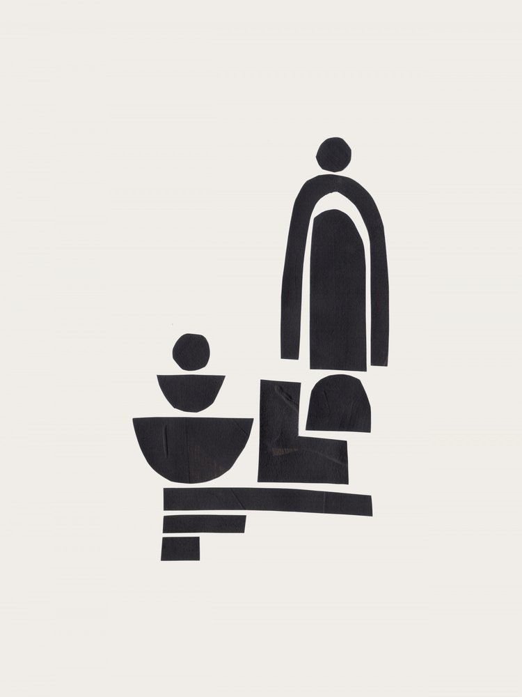 Abstraktní postavy naskládané na sebe od Ejaaz Haniff