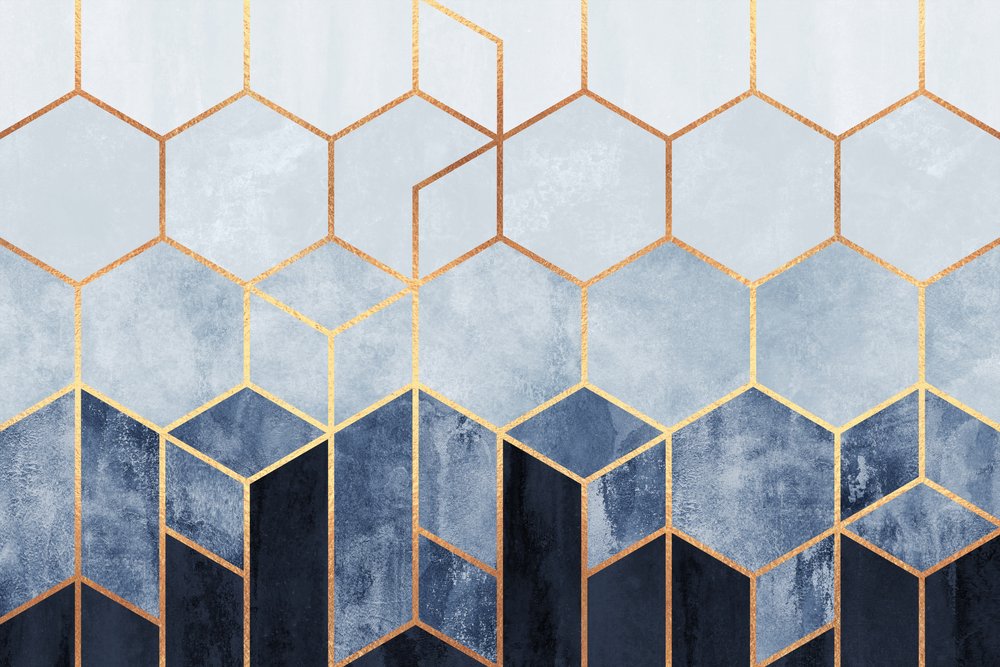 Moderní geometrické modré šestiúhelníky od Elisabeth Fredriksson