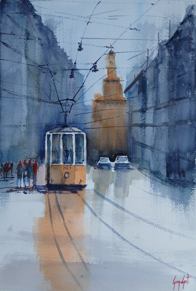 Odrazy boloňské tramvaje od Giorgio Gosti