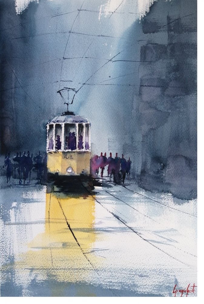 Tramvaj v deštivém městě od Giorgio Gosti