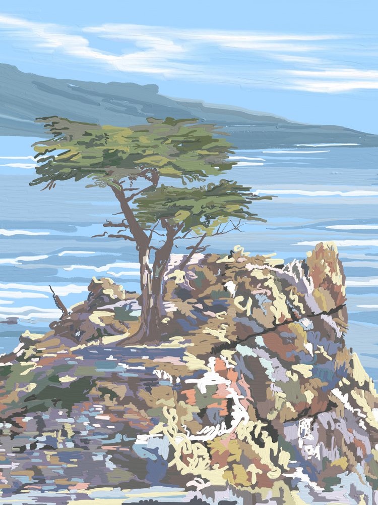 Lone Cypress s výhledem na oceán od Jenna Alheit