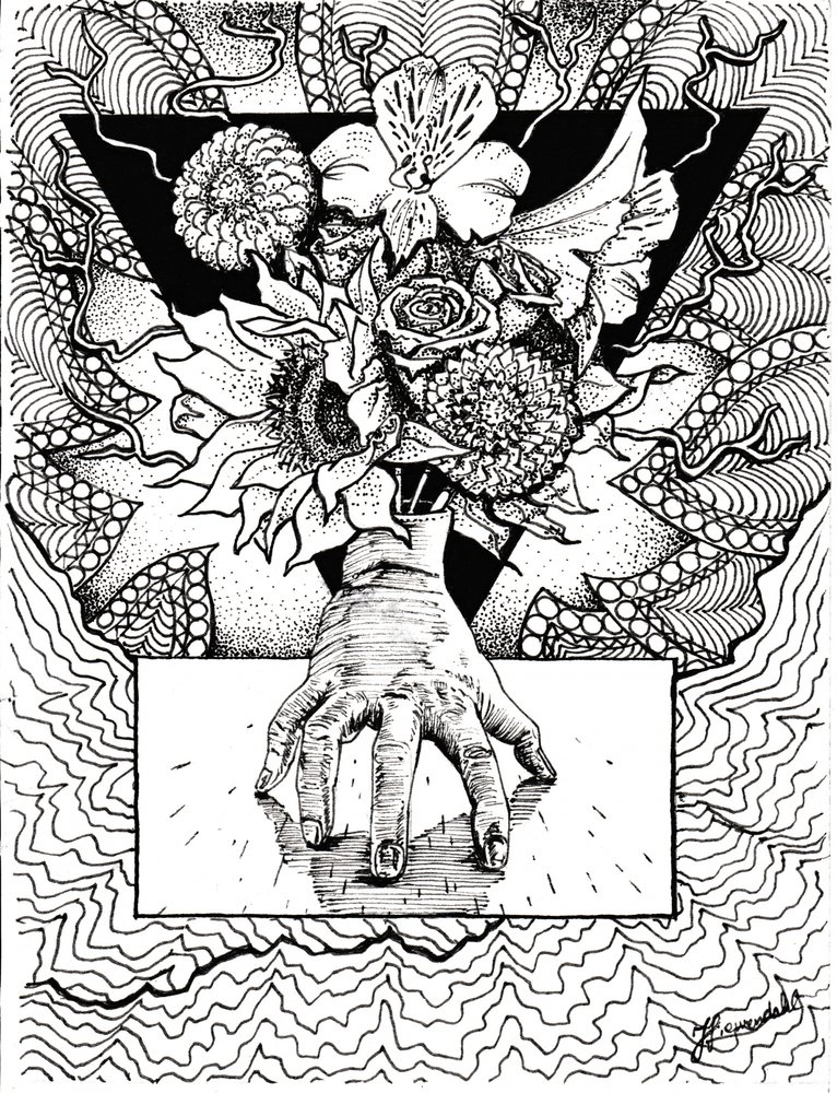 Surrealistický květinový odraz v dlani od Johan Liewendahl