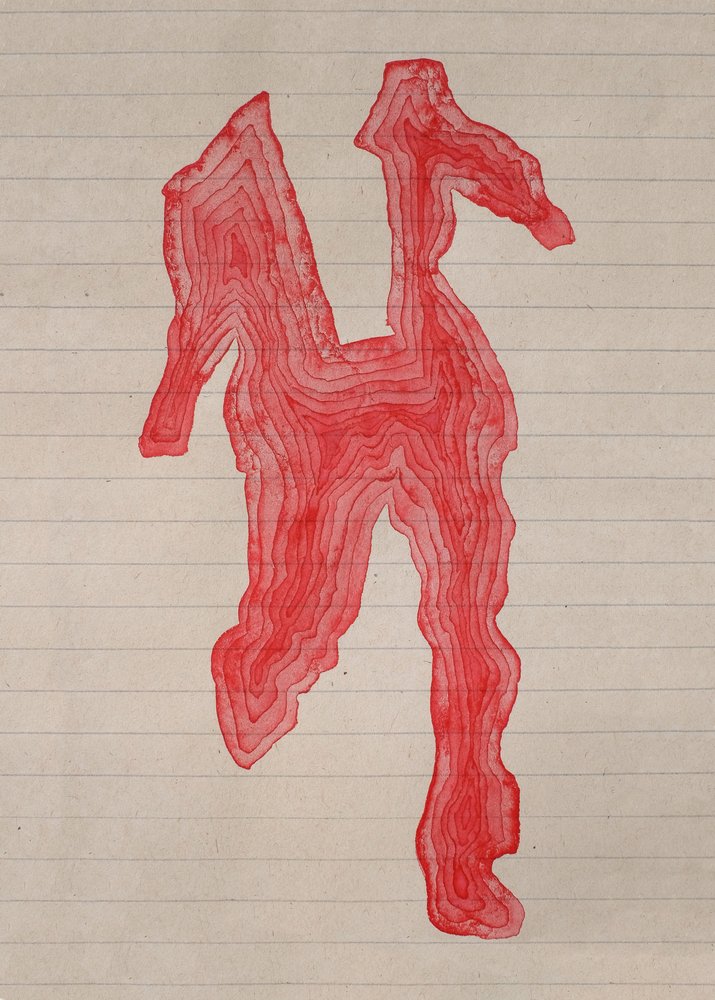 Postava s červenými konturami od Joshua Hoskins