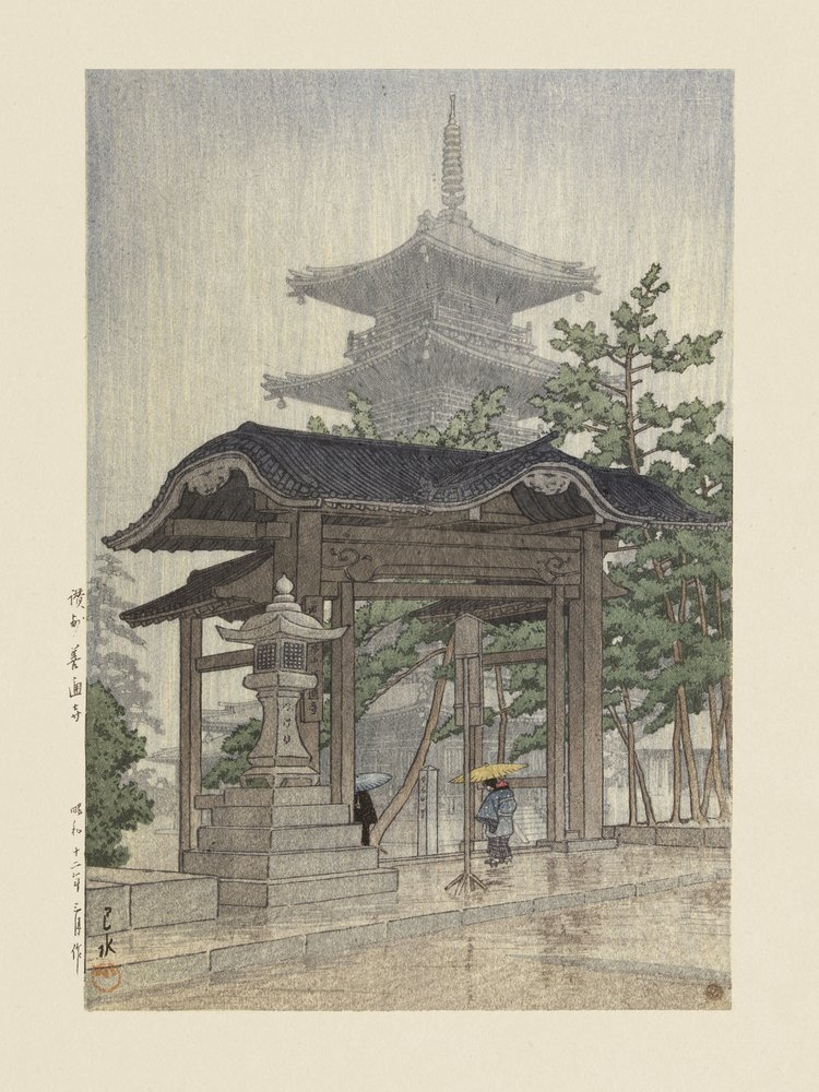 Chrám Zensetsu v Sanshu (1937) od Kawase Hasui