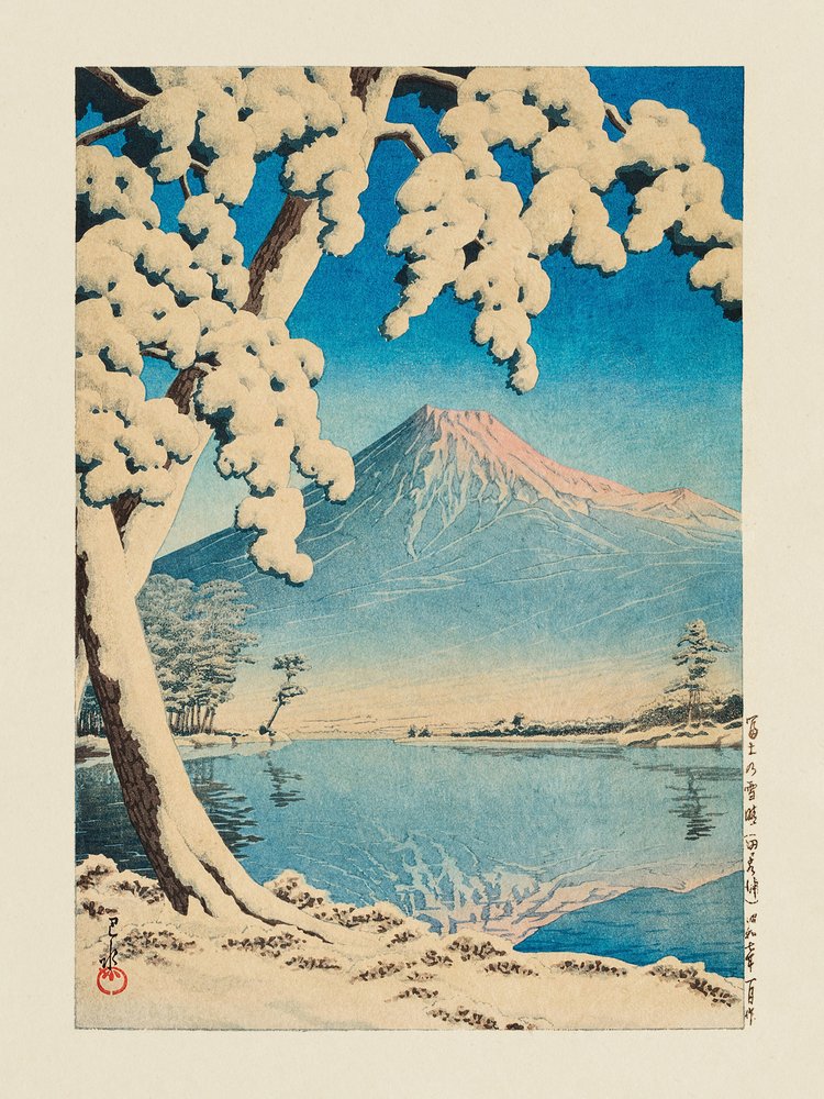 Fuji v sněhu, Tagonoura (1932) od Kawase Hasui