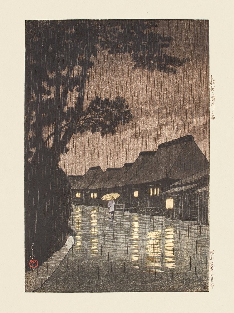 Soshu Maekawa No Ame (Déšť v Maekawě, provincie Sagami) (1932) od Kawase Hasui
