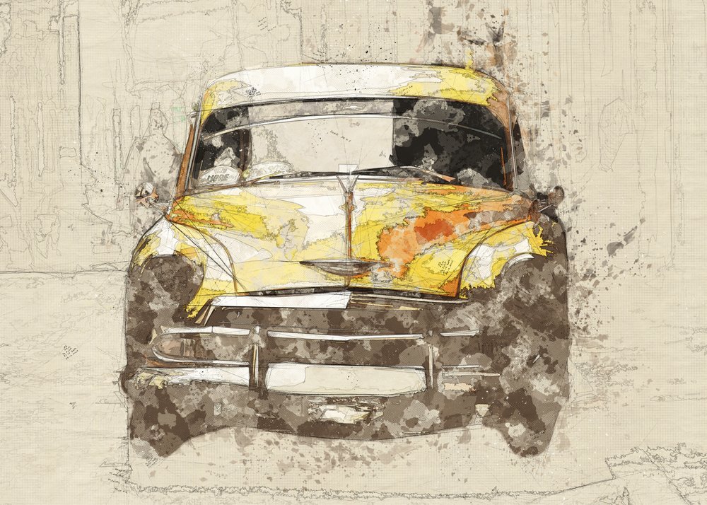 Klasické žluté auto od Lembayung senja studio [Vintage Poster]