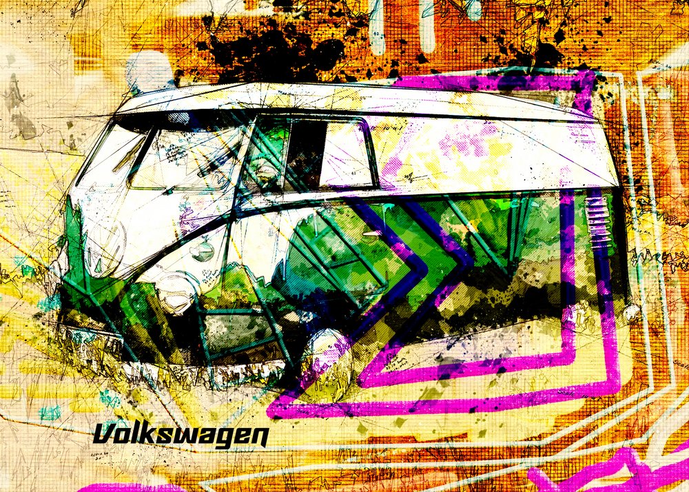 Barevný autobus ve stylu grunge od Lembayung senja studio [Vintage Poster]