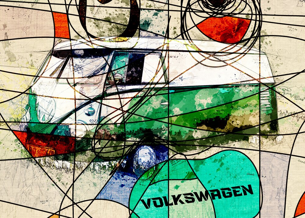 Barevný hippie autobus od Lembayung senja studio [Vintage Poster]