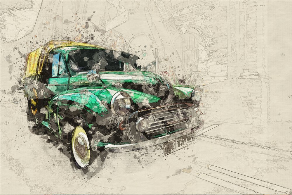 Zelené staré auto od Lembayung senja studio [Vintage Poster]