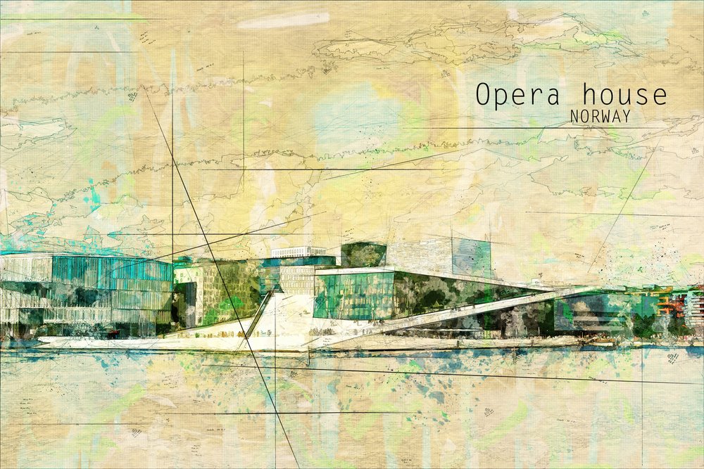 Operní dům v Oslu, Norsko od Lembayung senja studio [Vintage Poster]