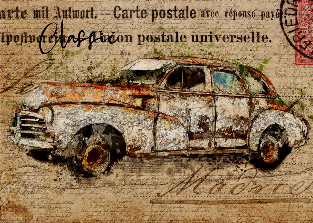 Zrezivělé klasické auto od Lembayung senja studio [Vintage Poster]