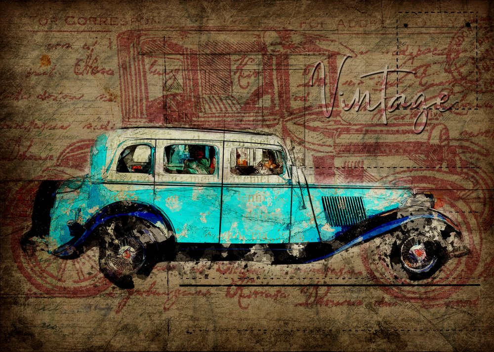 Vintage auto v rustikálním stylu od Lembayung senja studio [Vintage Poster]