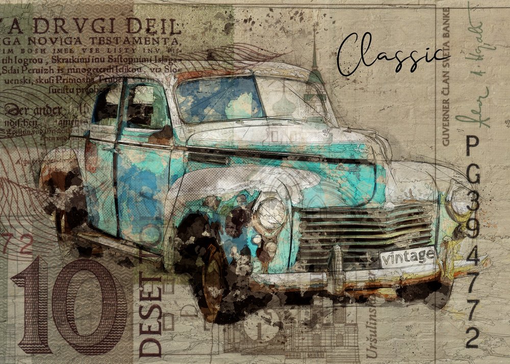 Rusty Teal – klasické auto od Lembayung senja studio [Vintage Poster]