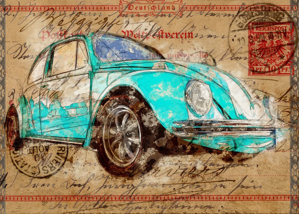 Pohlednice s modrozeleným broukem od Lembayung senja studio [Vintage Poster]