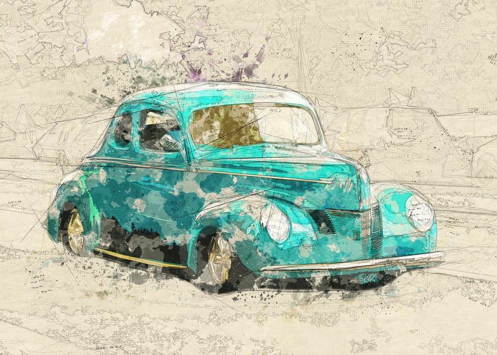 Teal Classic Hot Rod od Lembayung senja studio [Vintage Poster]