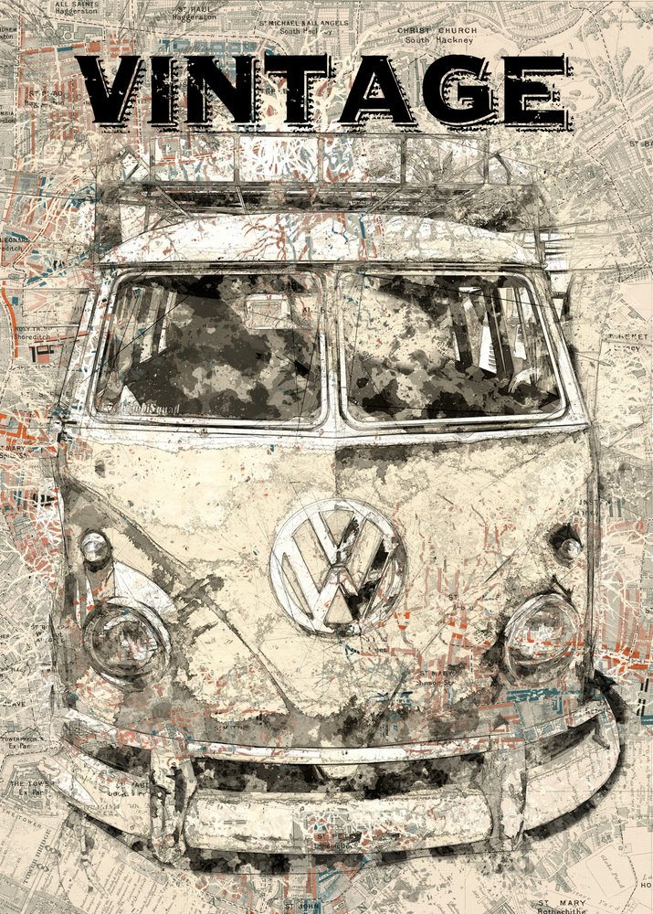 Retro mapa pro cestování autobusem od Lembayung senja studio [Vintage Poster]