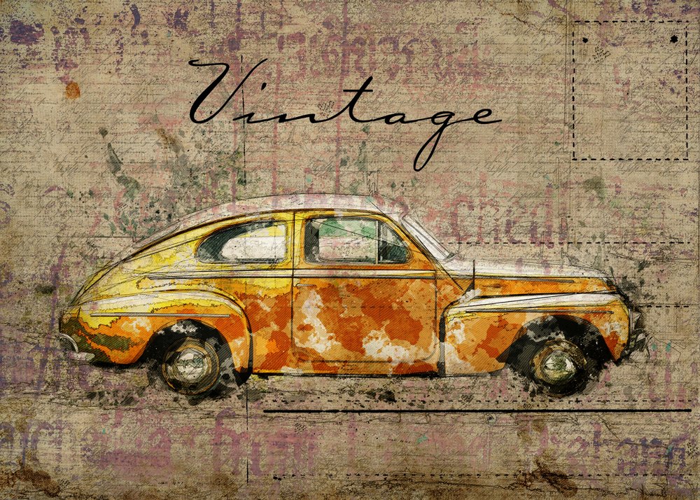 Vintage oranžové auto od Lembayung senja studio [Vintage Poster]
