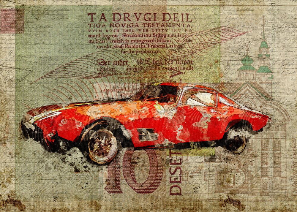 Retro červené sportovní auto od Lembayung senja studio [Vintage Poster]