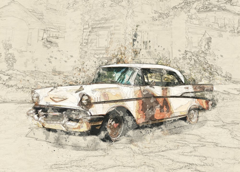 Ošlehané veteránské auto od Lembayung senja studio [Vintage Poster]