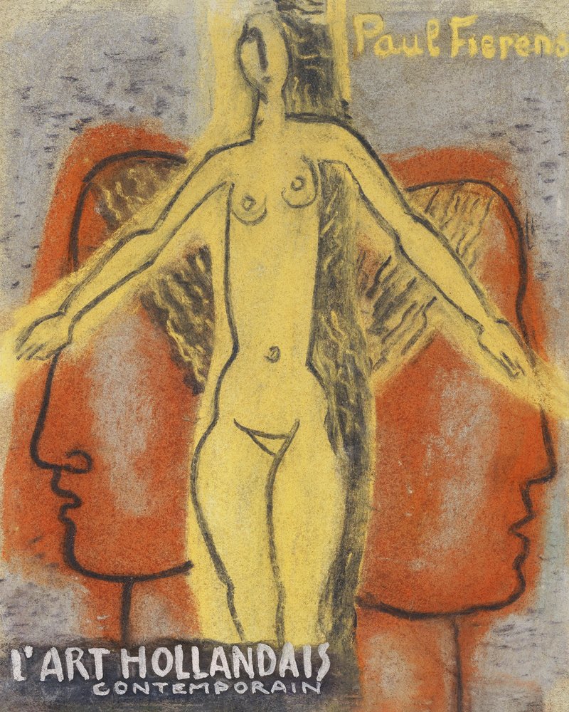 Nahá žena mezi hlavami dvou mužů, kteří se dívají od sebe (1933) od Lea Gestela. od Leo Gestel