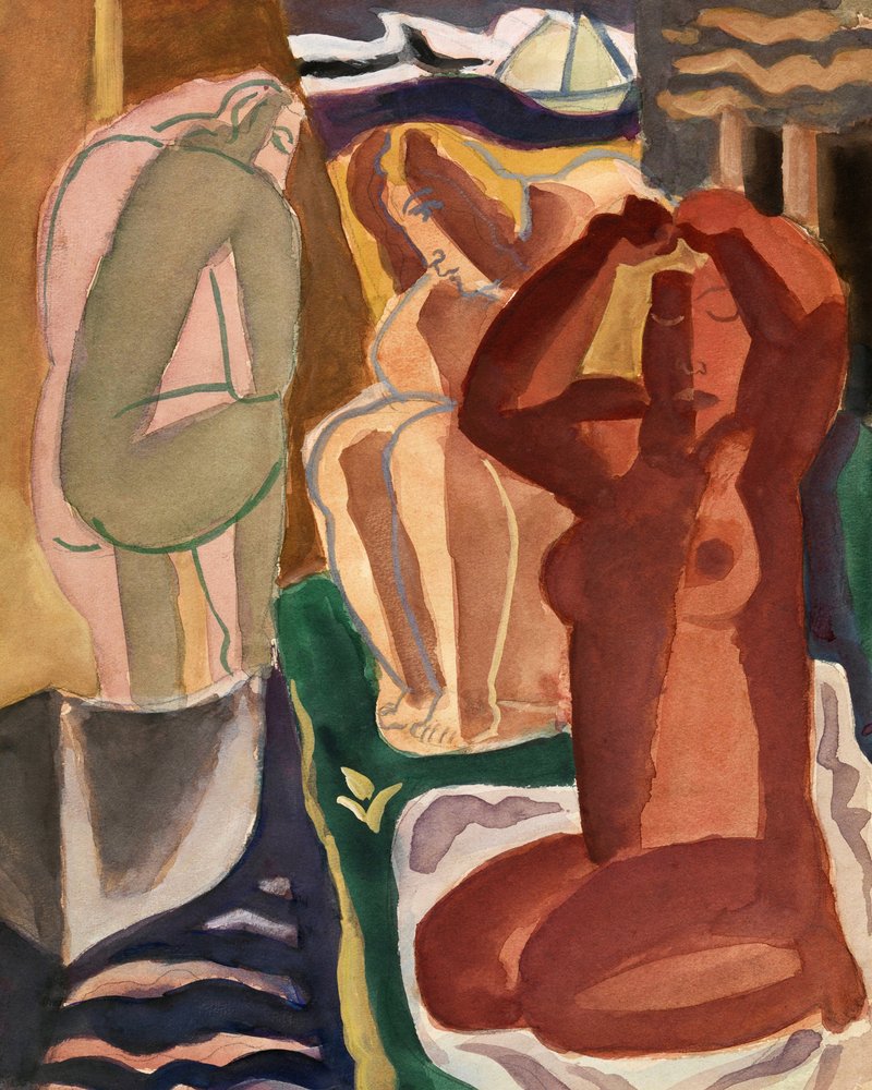 Dvě koupající se ženy a most, formát 4x5, čistá kopie od Leo Gestel