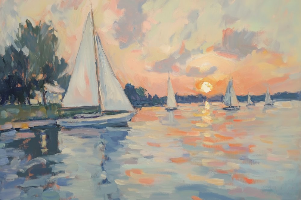 Klidné plachetnice při západu slunce od Melloi Art Prints