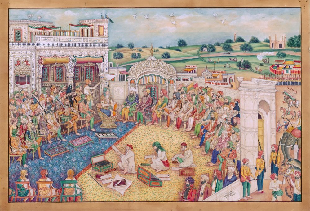 Scéna z soudu s Ranjeetem Singhem od Mirza Baig
