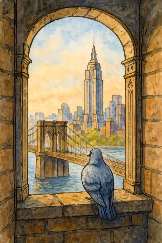 Pigeonův pohled na New York od Natalie Bruns