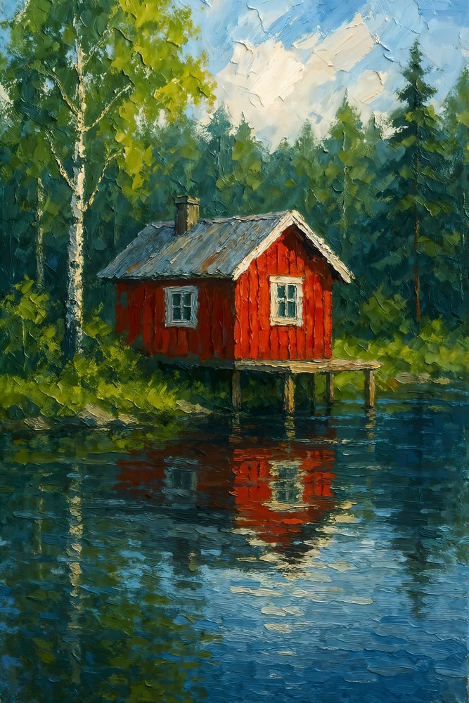 Odraz v jezeře Red Cabin od Natalie Bruns