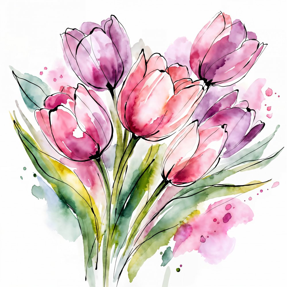 Akvarelová kytice tulipánů od Natalie Bruns