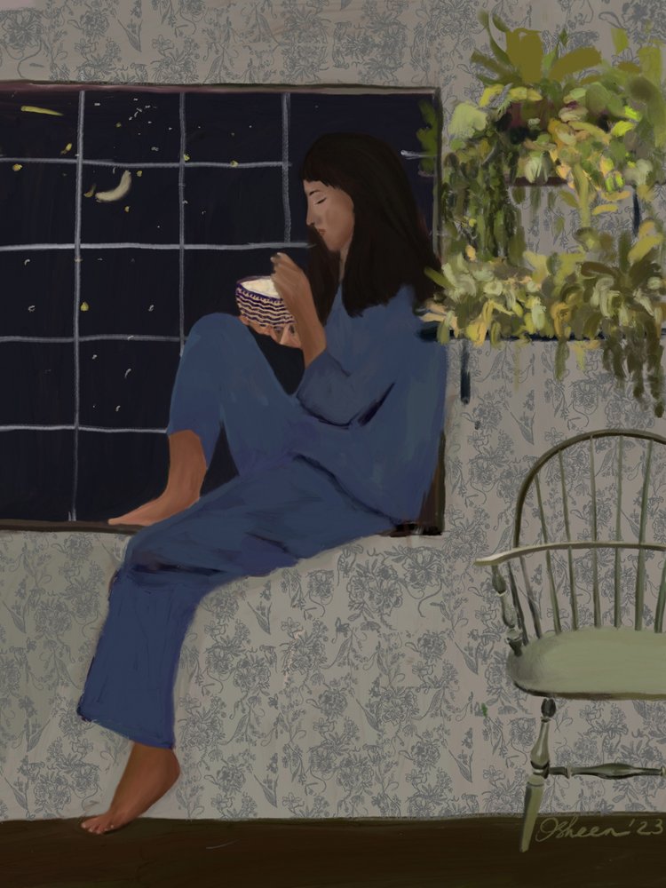 Jídlo u okna při měsíčním svitu od Osheensgallery