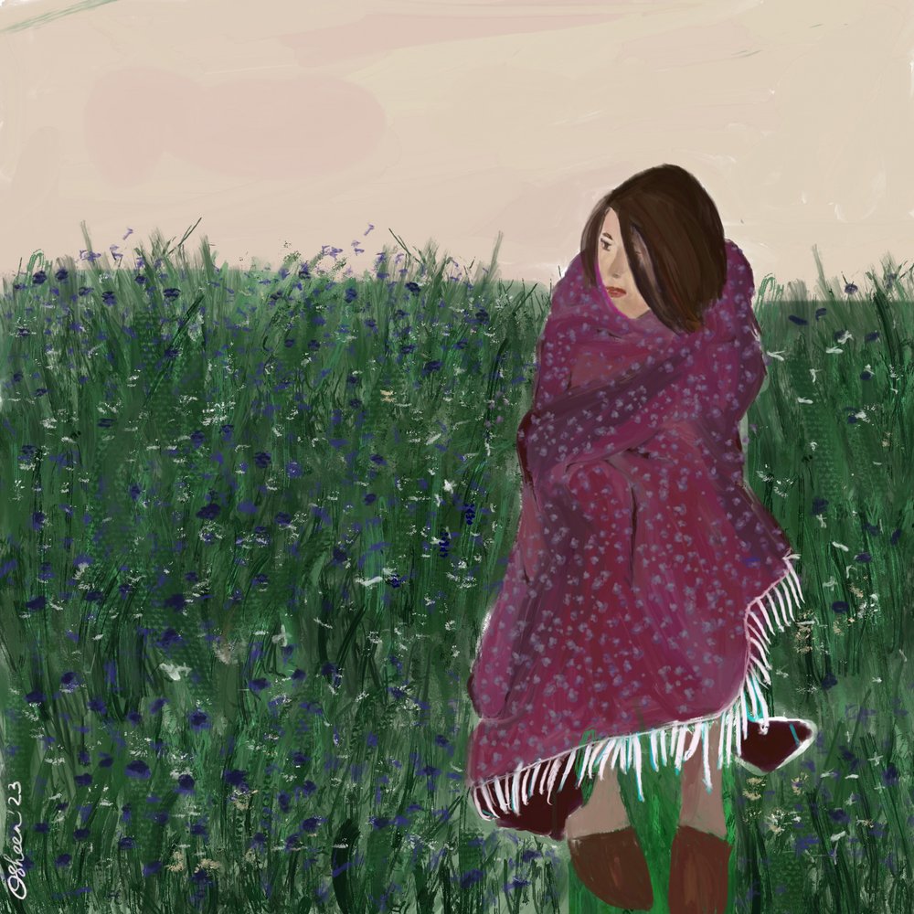 Žena na poli divokých květin od Osheensgallery