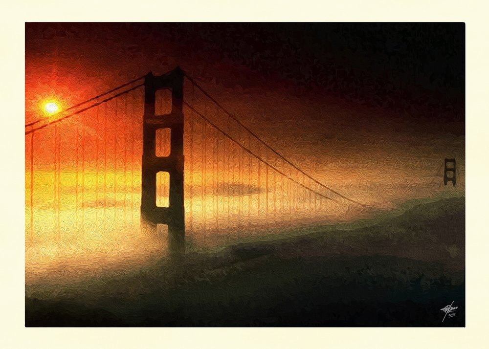 Západ slunce a mlha nad Golden Gate od Osvaldo Russo