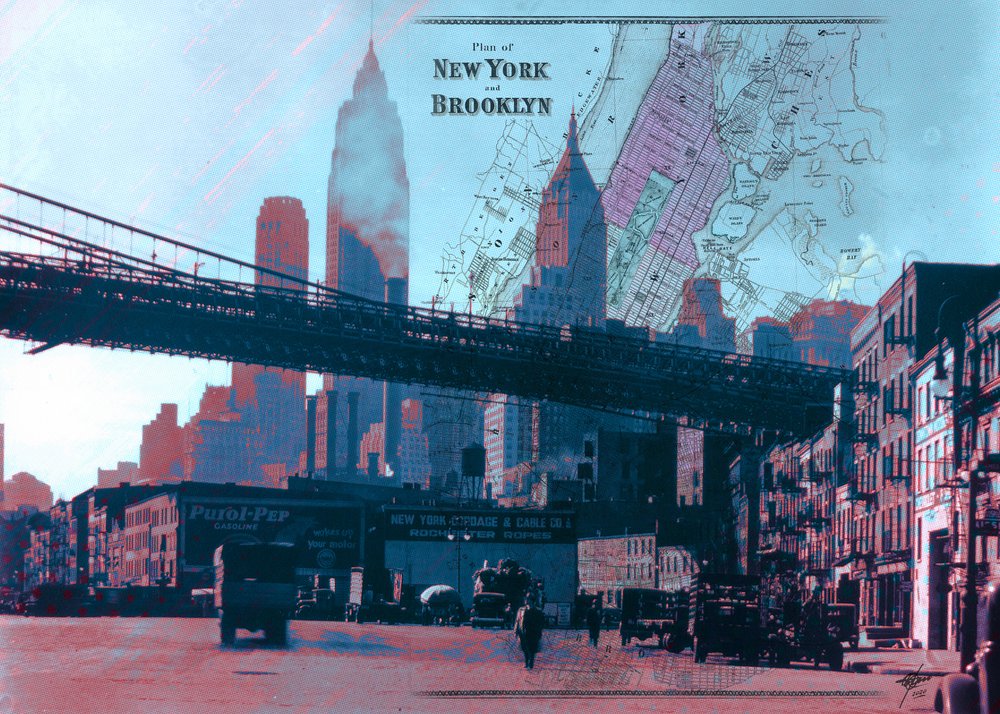 Retro mapa New Yorku od Osvaldo Russo
